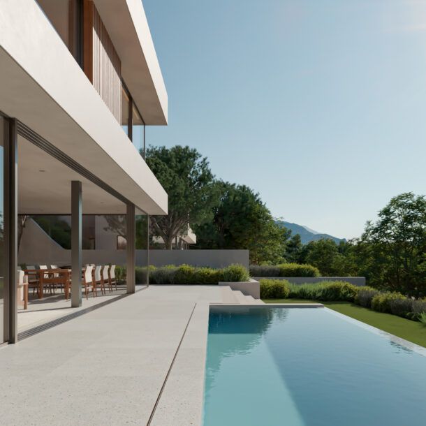 Luxury infinity pool in Sa Tuna, Begur, with panoramic Mediterranean sea views. Exclusive design by Gusto.