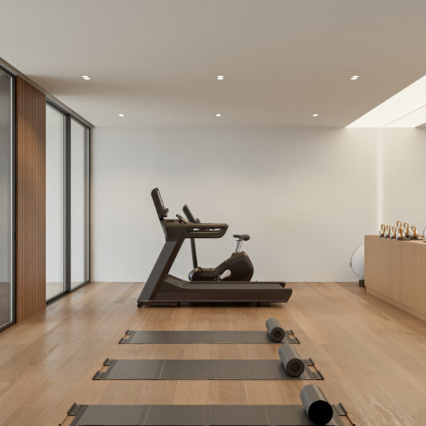 Modern home gym and wellness studio in Bellaterra villa, Marbella.