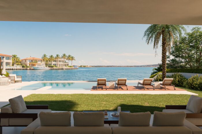 Luxury villa terrace with lounge area, infinity pool, and panoramic ocean views in Cap Cana.