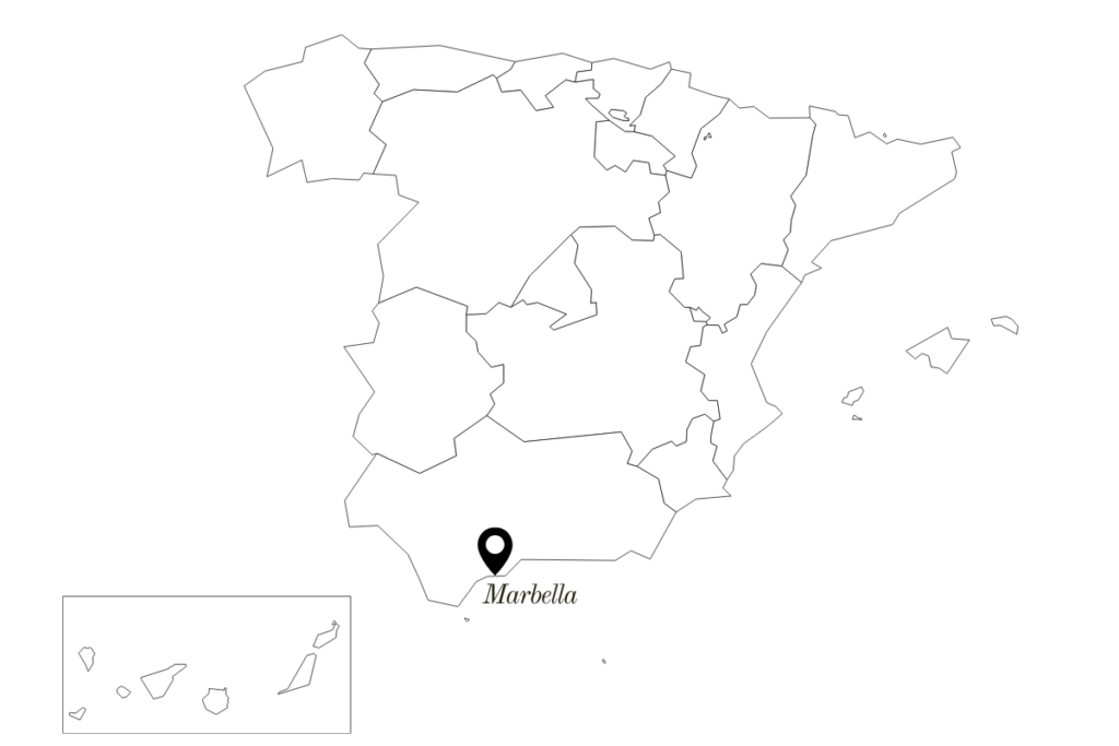Map of Spain with Marbella highlighted – Location of Bellaterra villa by Gusto